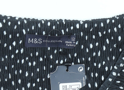 Marks & Spencer Womens Black Polka Dot Tunic Blouse Size 12