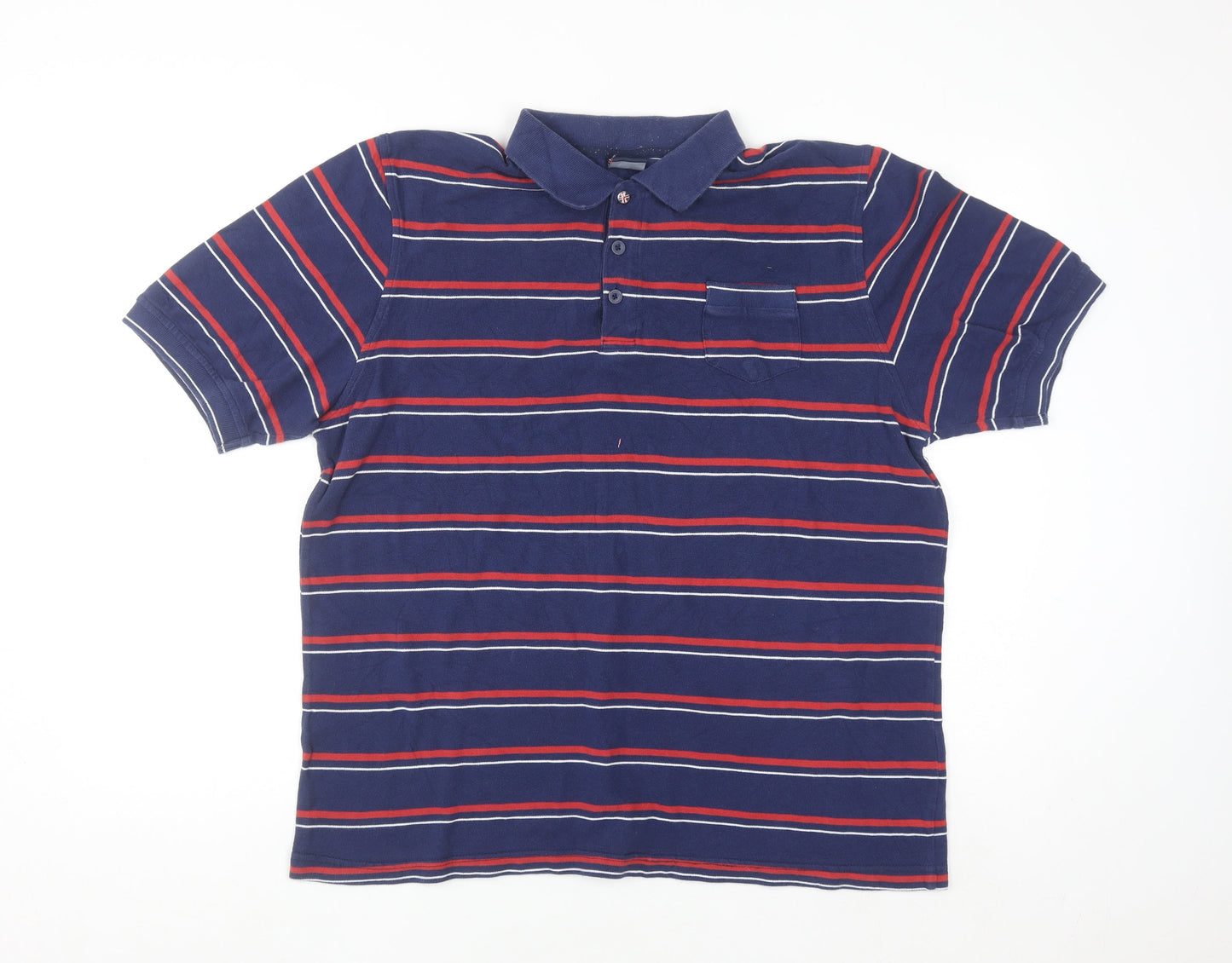 Kangol Men's Blue Striped Cotton Polo Shirt Size L Short Sleeve