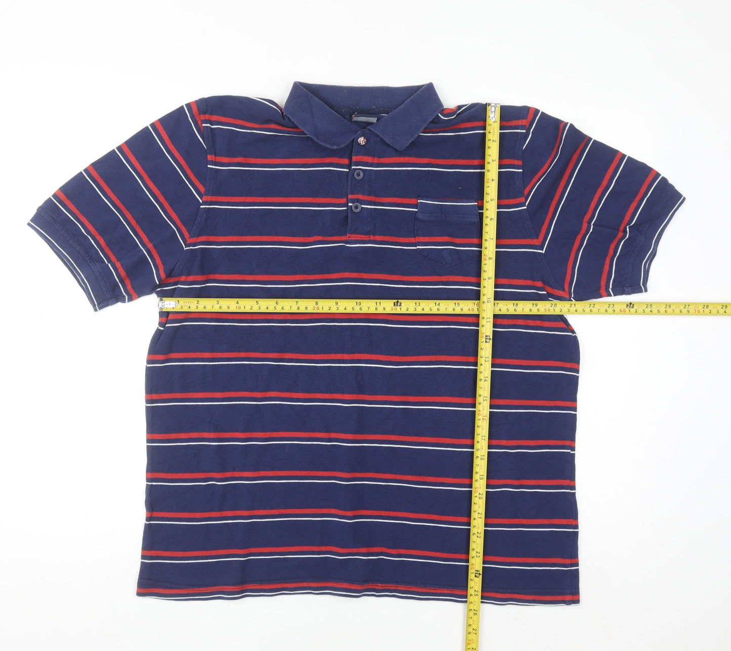 Kangol Men's Blue Striped Cotton Polo Shirt Size L Short Sleeve