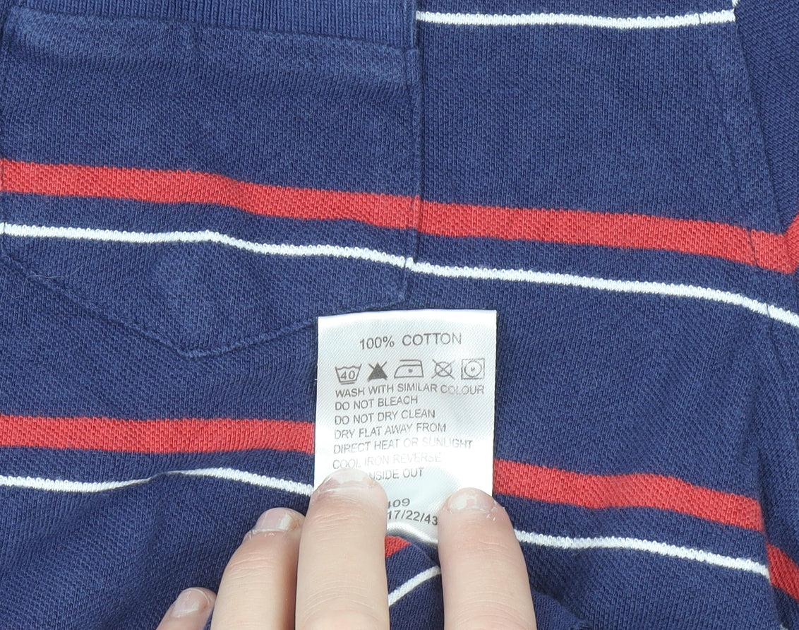 Kangol Men's Blue Striped Cotton Polo Shirt Size L Short Sleeve