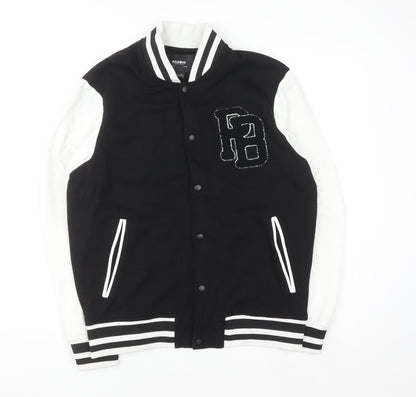Additional front view of Pull&Bear Men's Black Varsity Jacket, size M, College Style