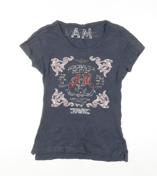 Aeronautica Militare Women's Blue Slim Fit Cotton T-Shirt Size S
