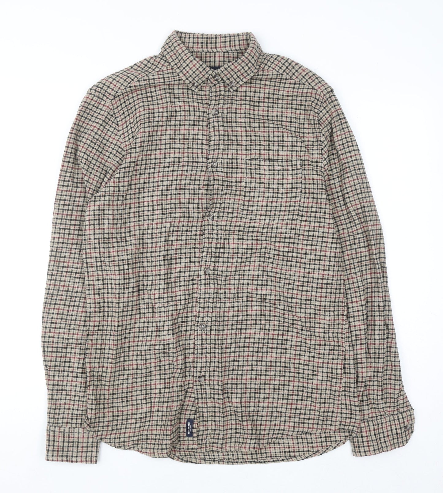 Kensington Eastside Mens Beige Check Cotton Flannel Shirt M
