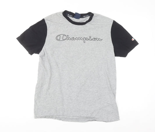 Champion Men’s Grey Black Short Sleeve Crew Neck Sports T-Shirt Medium