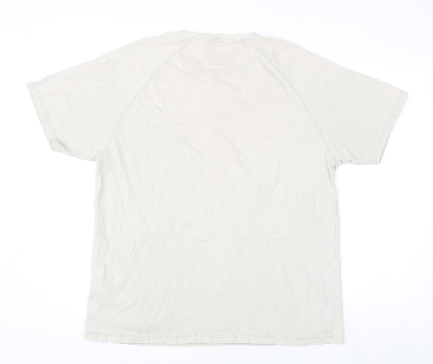 Hawkshead Men Beige Cotton Henley Short Sleeve Casual Shirt L