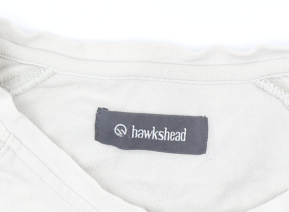 Hawkshead Men Beige Cotton Henley Short Sleeve Casual Shirt L