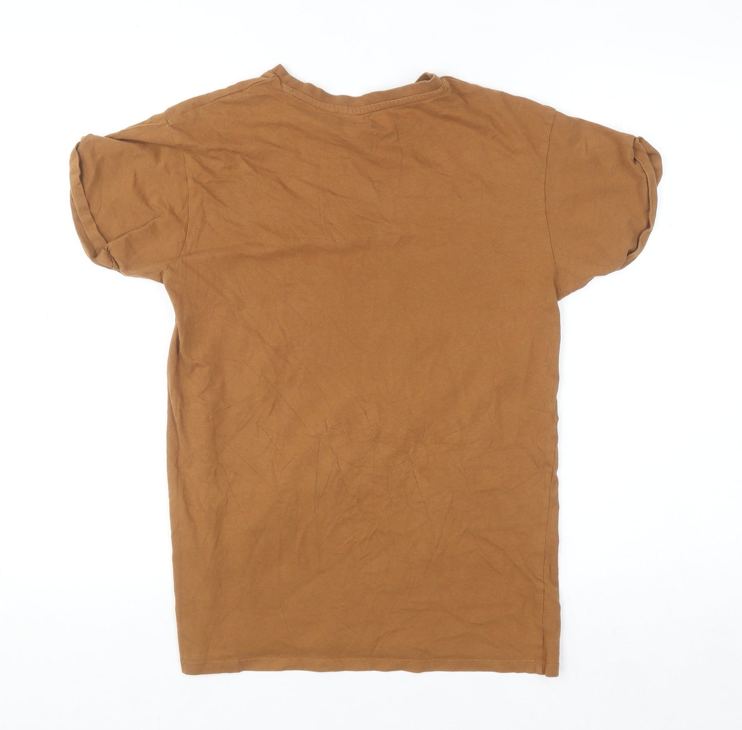 Pull & Bear Men's Brown Cotton Crew Neck Short Sleeve T-Shirt Size S
