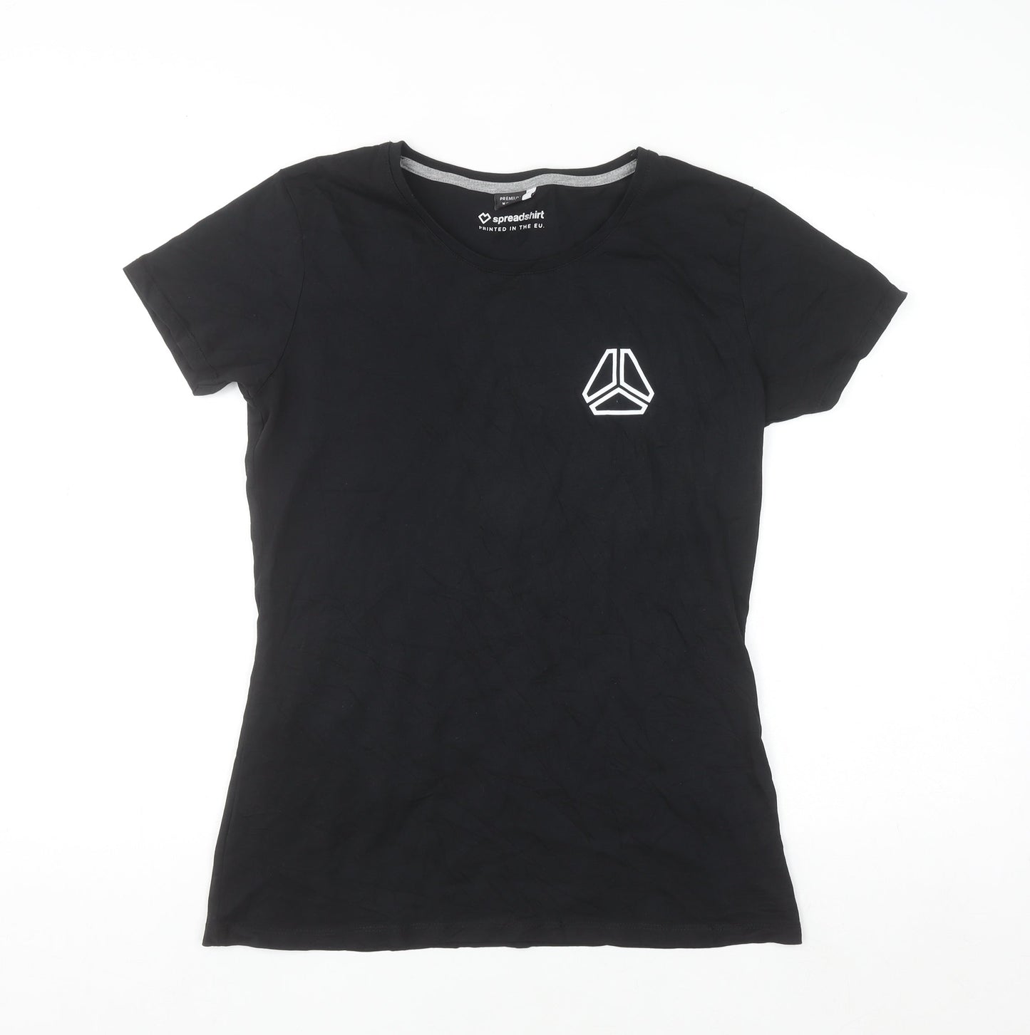 Spreadshirt Women Black Cotton Crew Neck Basic Short Sleeve T-Shirt M