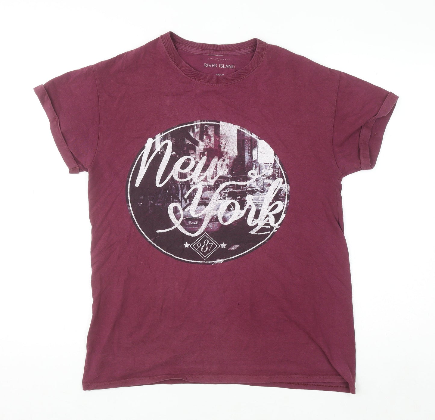 River Island Men's Red New York Graphic Print Cotton T-Shirt Medium
