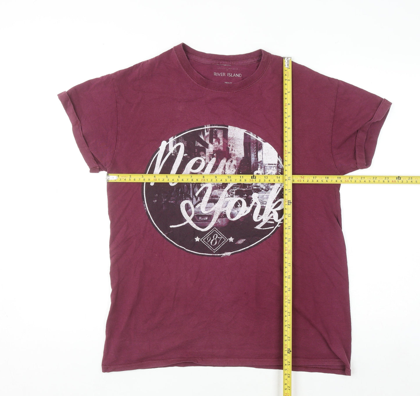 River Island Men's Red New York Graphic Print Cotton T-Shirt Medium