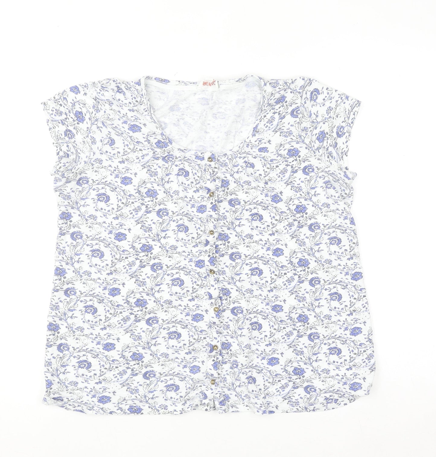 Fat Face Women’s Blue Floral Short Sleeve Cotton Modal Blouse Size 10