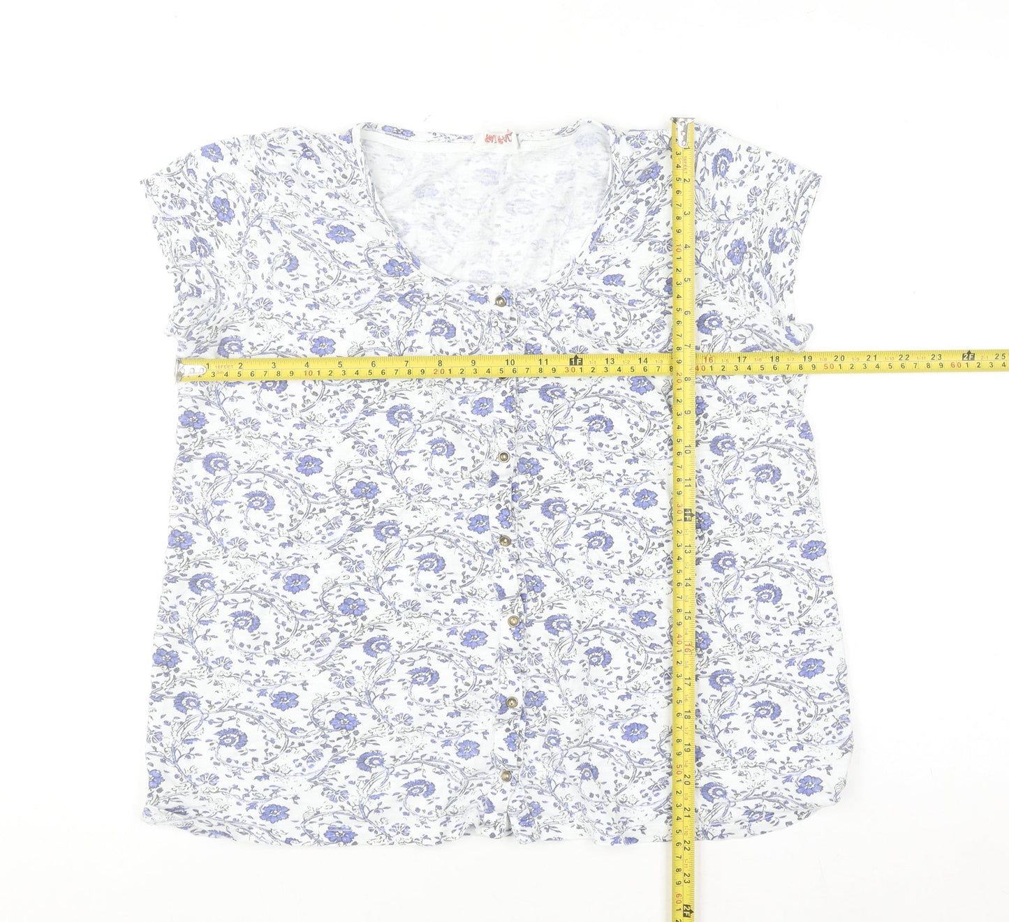 Fat Face Women’s Blue Floral Short Sleeve Cotton Modal Blouse Size 10