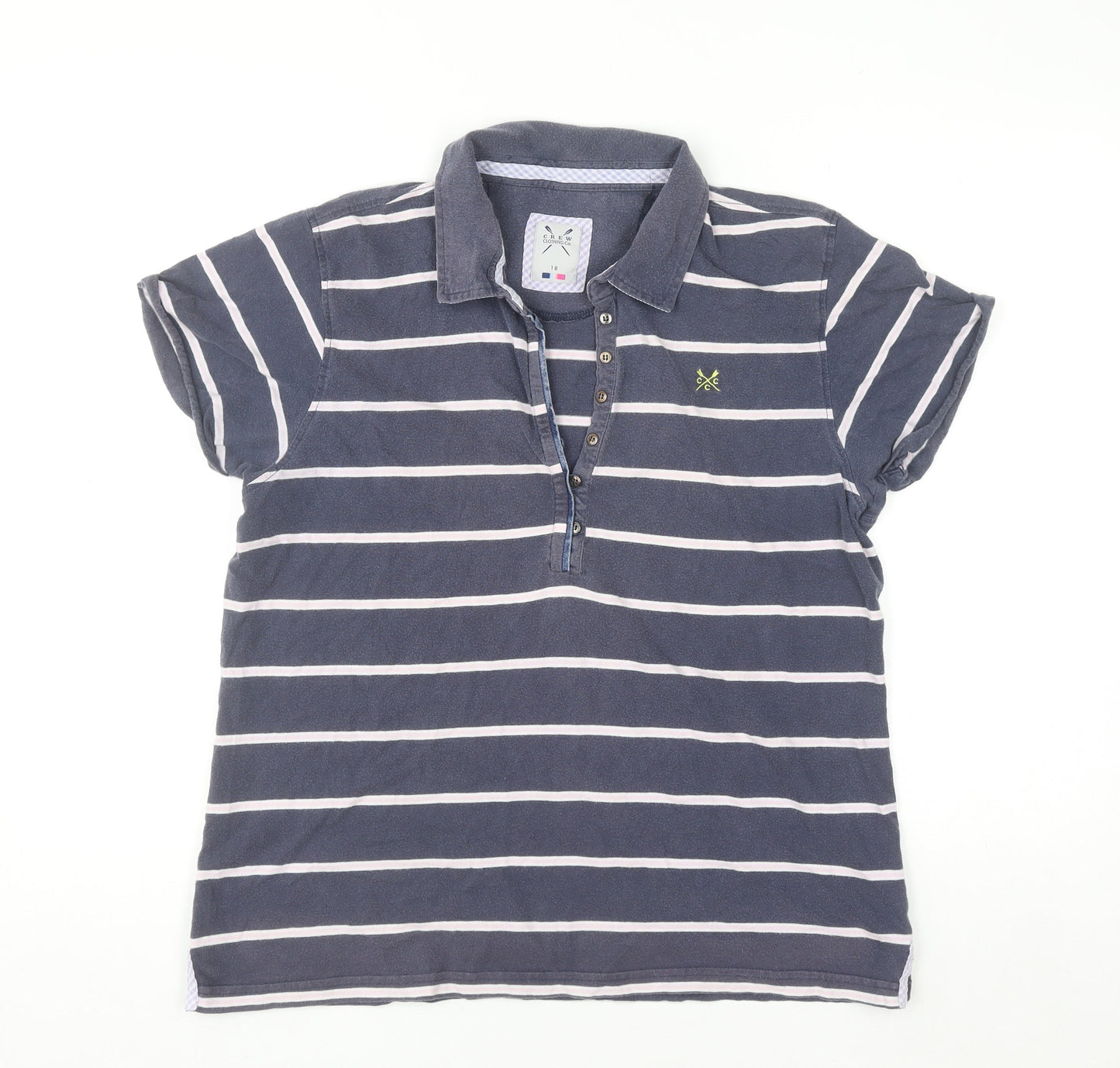 Crew Clothing Co. Women's Blue Striped Cotton Polo Shirt Size 18