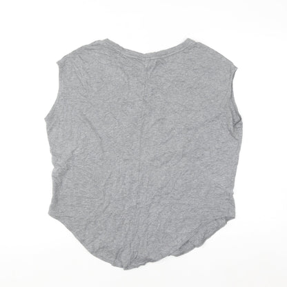 Close-up detail of Nike women’s grey sleeveless tank top l basic logo sportswear
