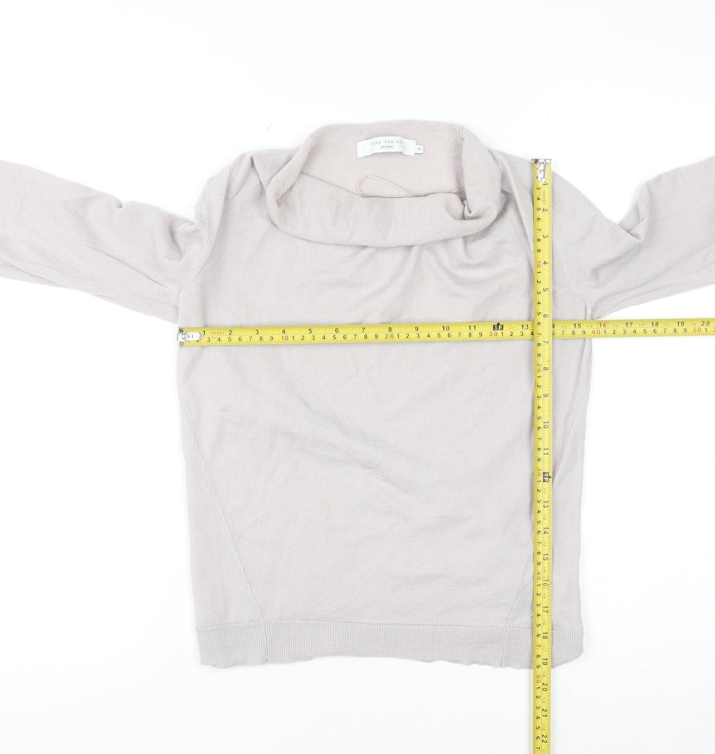 John Lewis Women Beige 10 Merino Wool Cowl Neck Jumper