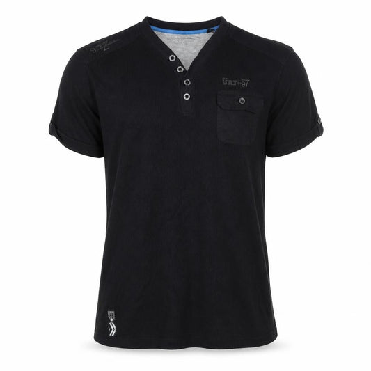 Easy Men's Black XL Henley Cotton Casual Short Sleeve Shirt