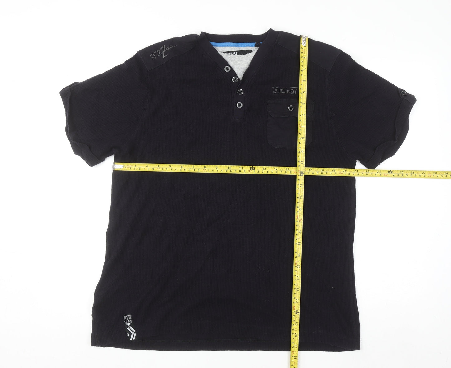 Easy Men's Black XL Henley Cotton Casual Short Sleeve Shirt