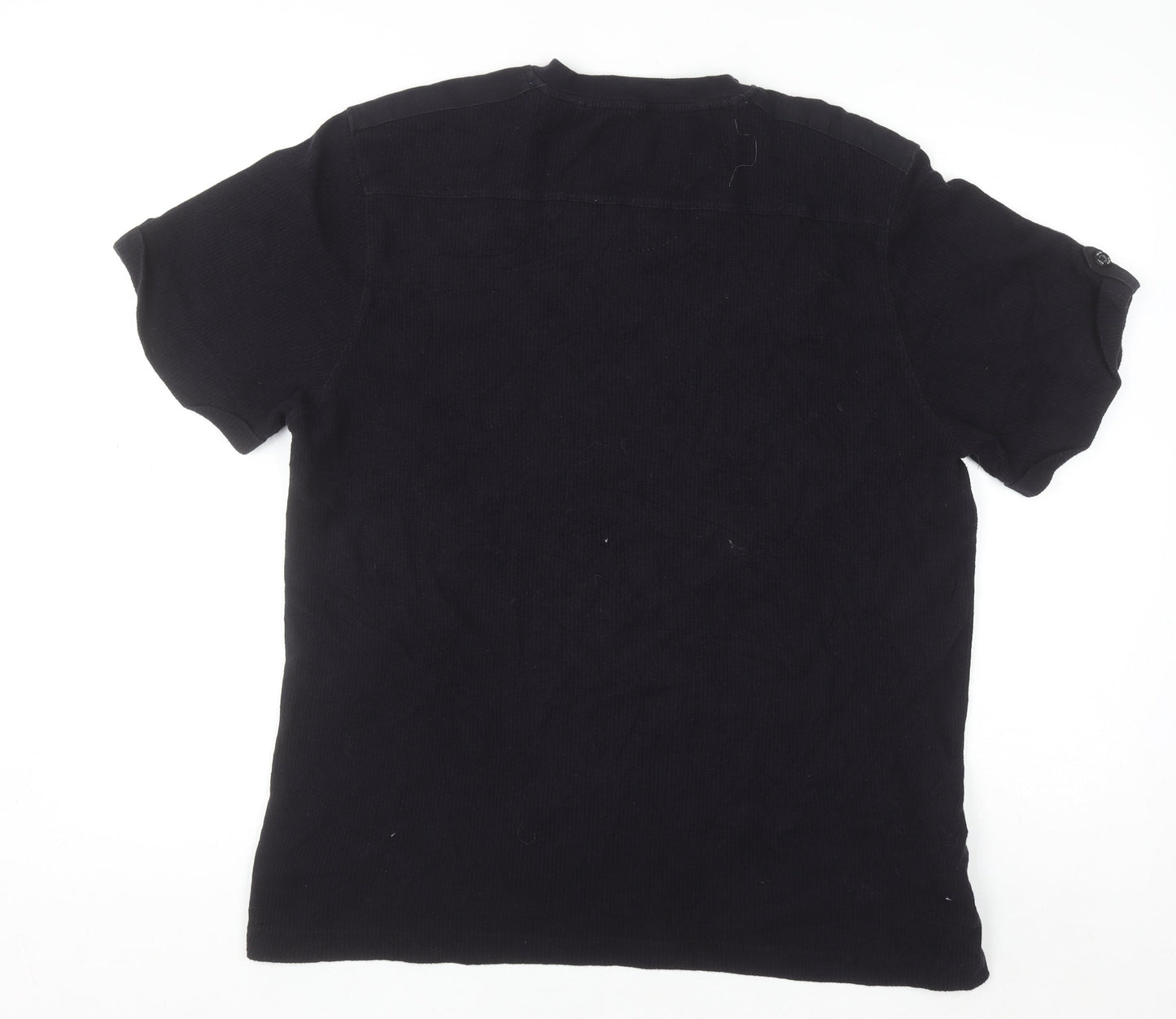 Easy Men's Black XL Henley Cotton Casual Short Sleeve Shirt