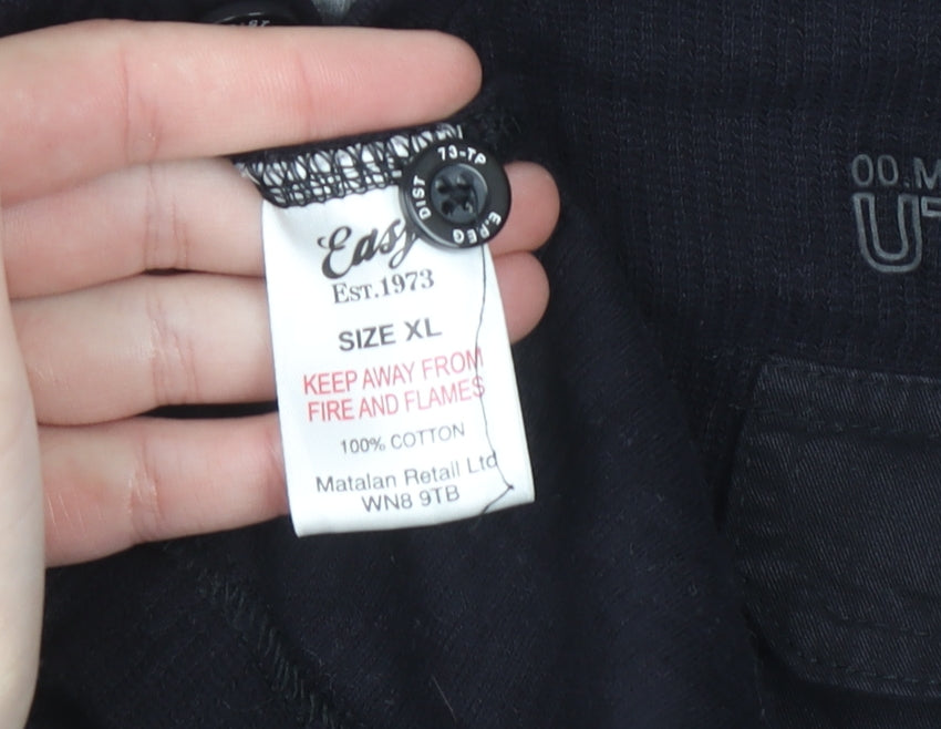 Easy Men's Black XL Henley Cotton Casual Short Sleeve Shirt