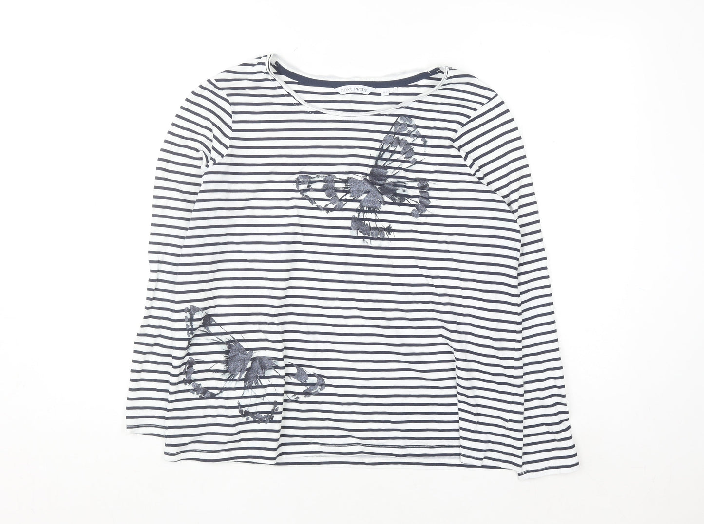 Next Petite Women’s White Navy Striped Cotton Long Sleeve T-Shirt Size 16