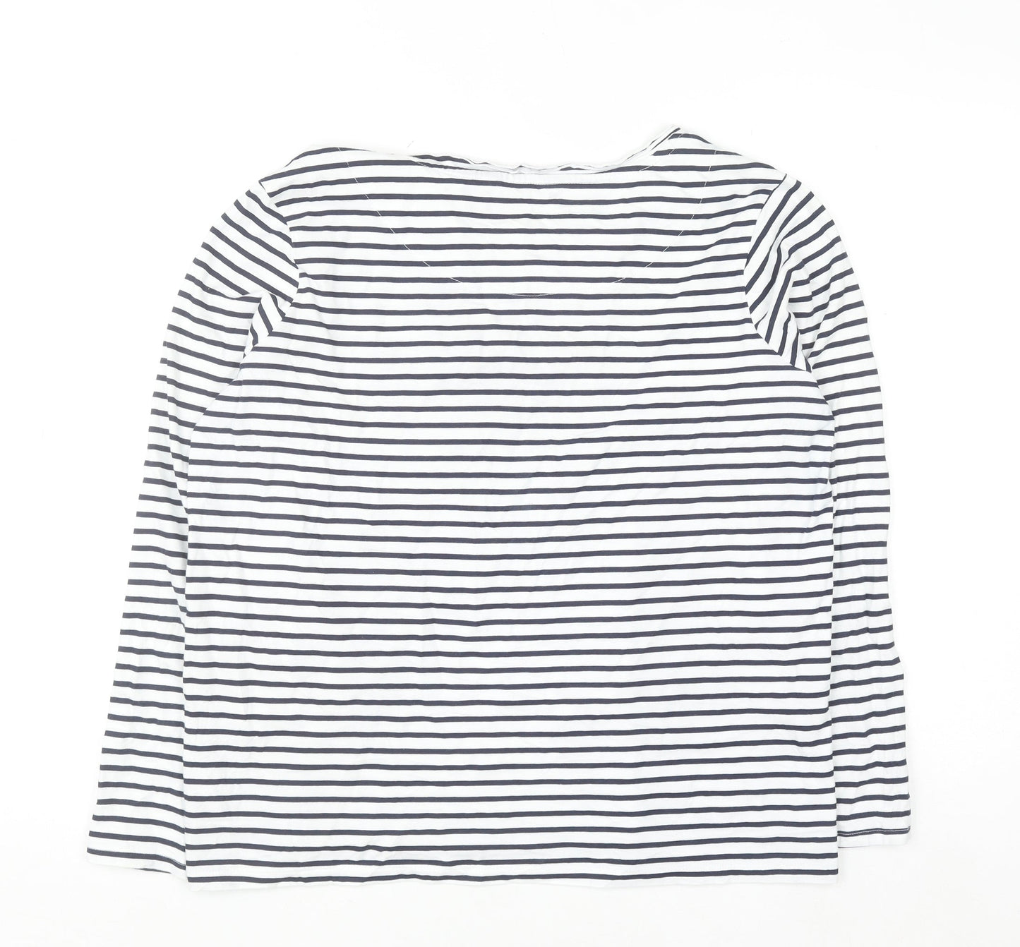 Next Petite Women’s White Navy Striped Cotton Long Sleeve T-Shirt Size 16