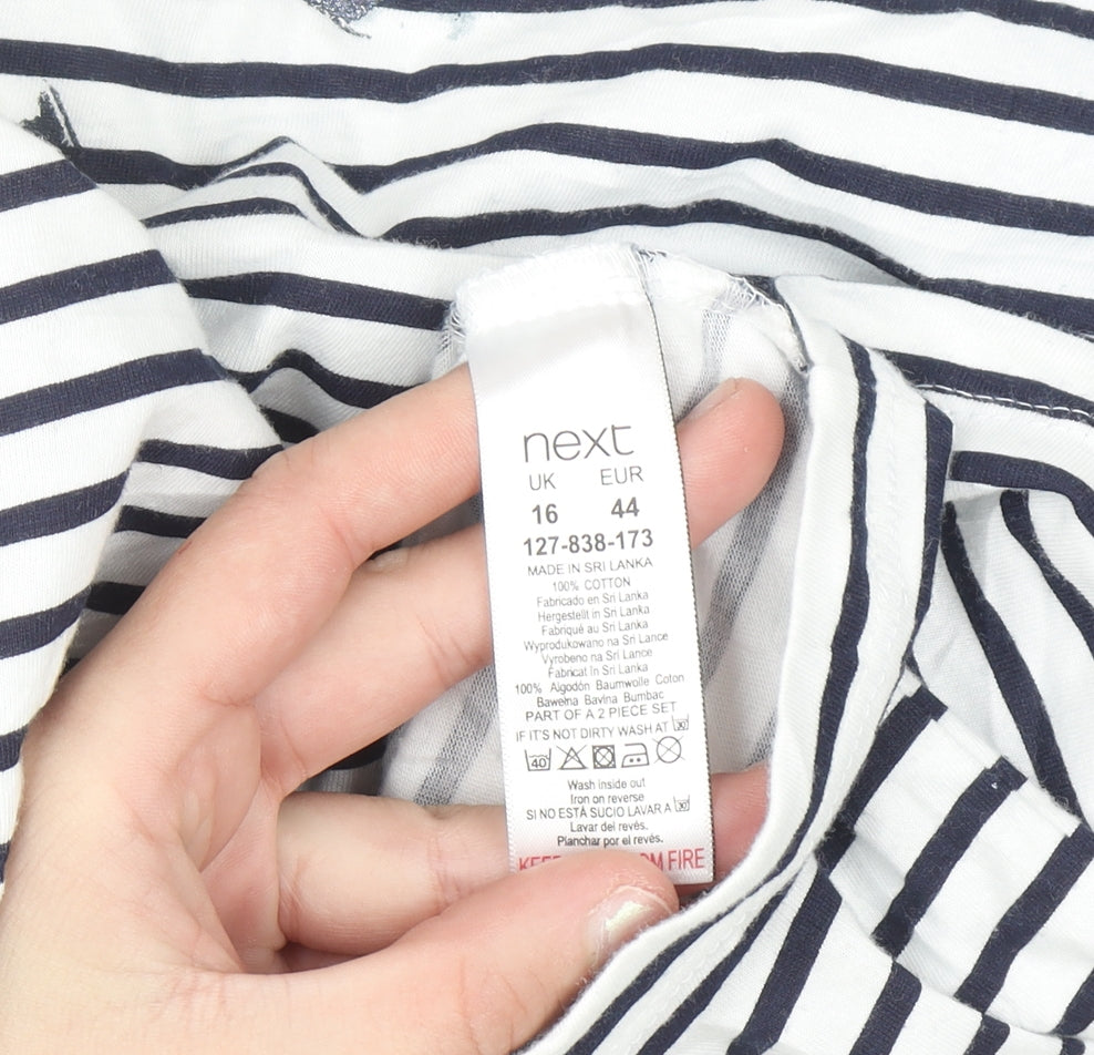 Next Petite Women’s White Navy Striped Cotton Long Sleeve T-Shirt Size 16