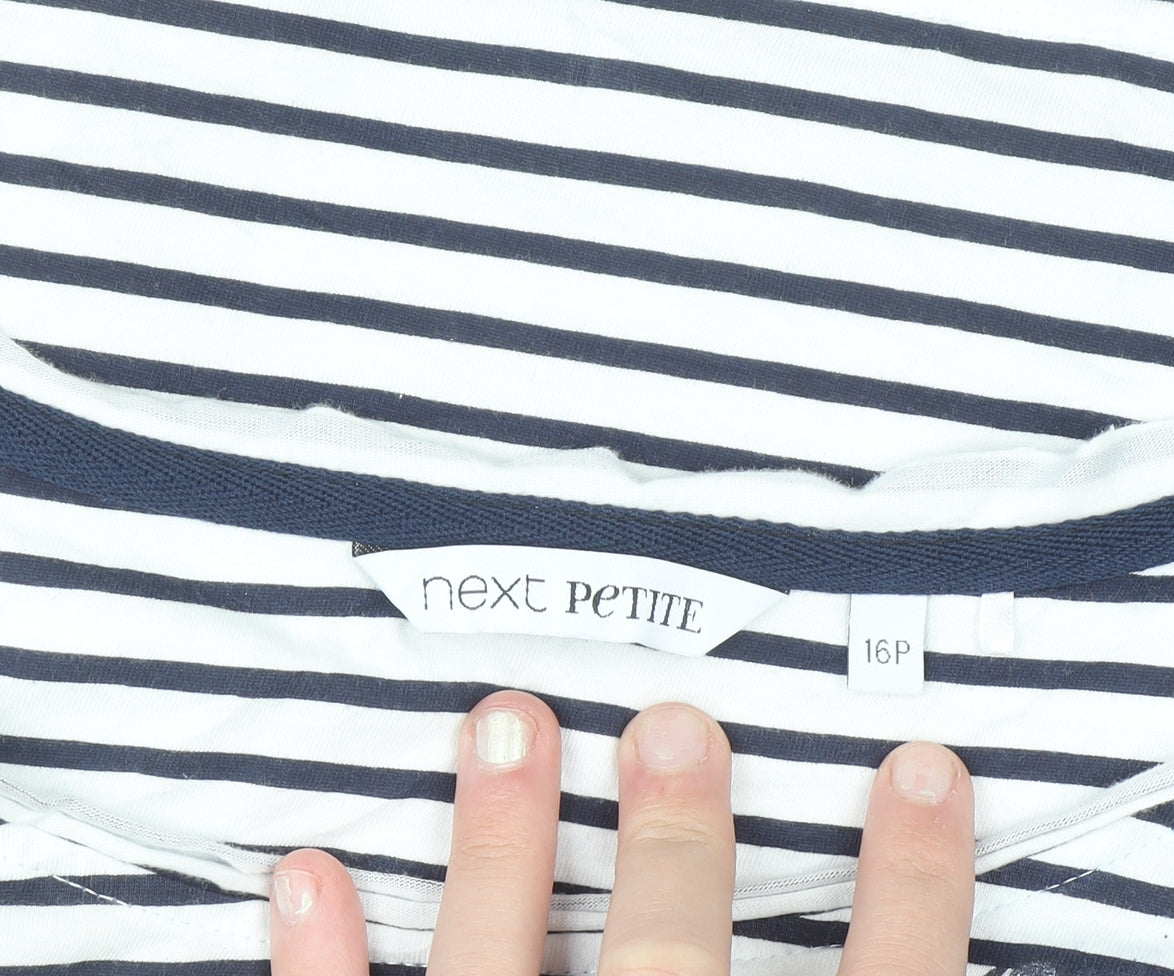 Next Petite Women’s White Navy Striped Cotton Long Sleeve T-Shirt Size 16