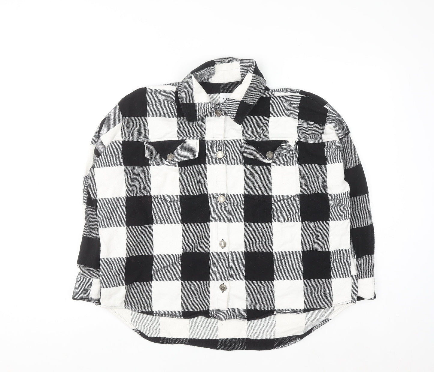 Zara Women's Black & White Check Flannel Button-Up Shirt XS