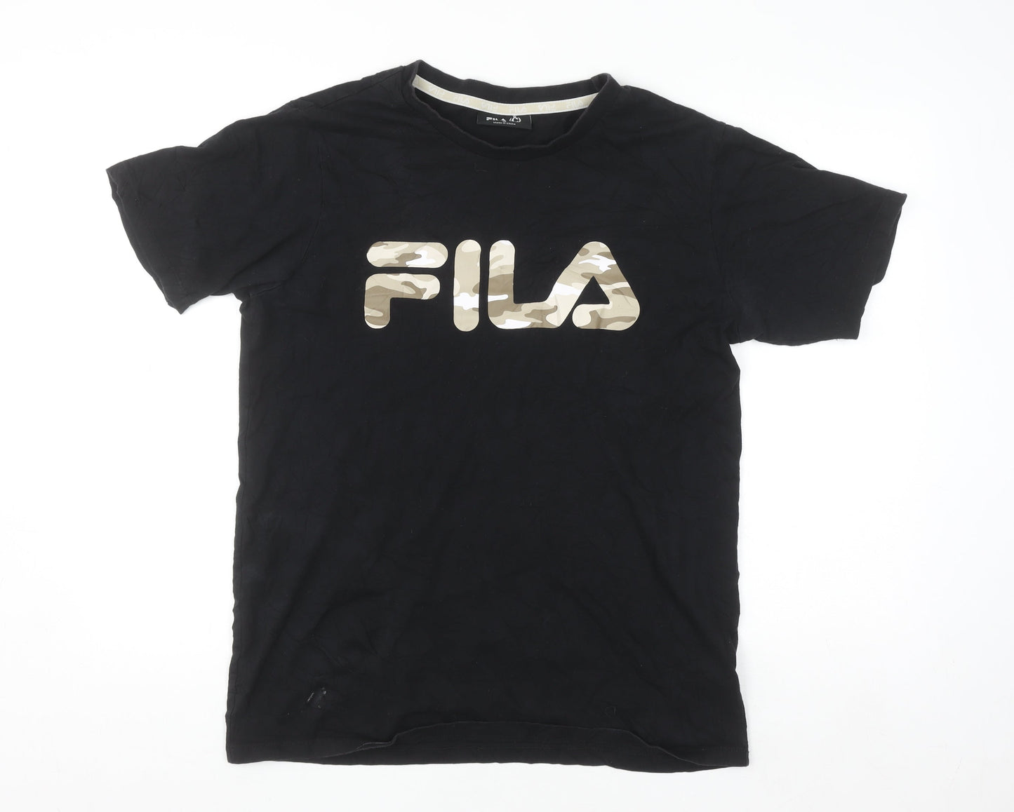 Fila Men's Black Camouflage Logo Cotton Short Sleeve T-Shirt Size S