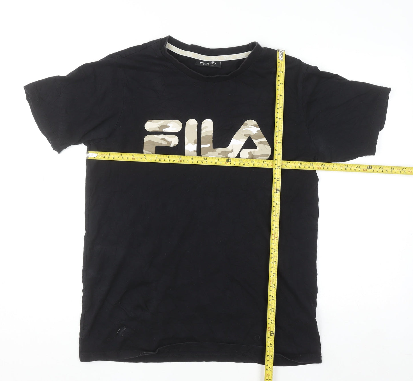 Fila Men's Black Camouflage Logo Cotton Short Sleeve T-Shirt Size S