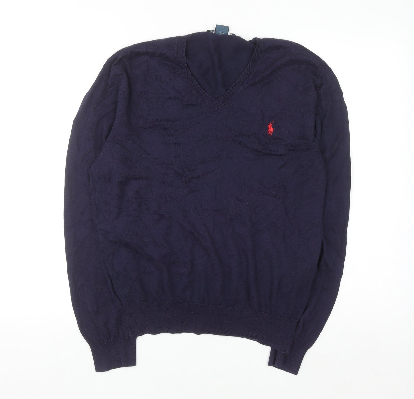 Ralph Lauren Men's Blue V-Neck Slim Fit Cotton Jumper M