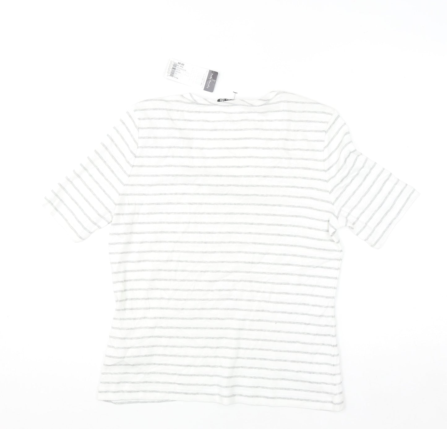 Betty Barclay Women’s Grey Striped Beaded Cotton T-Shirt Size 16