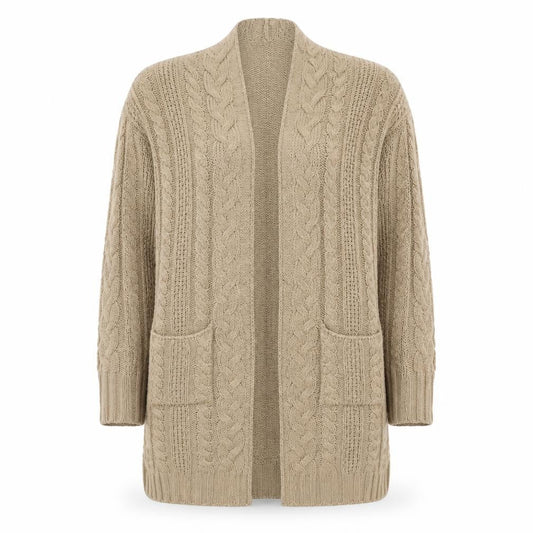 Boohoo Women Beige Cable-Knit Cardigan S/M Long Sleeve Open Front