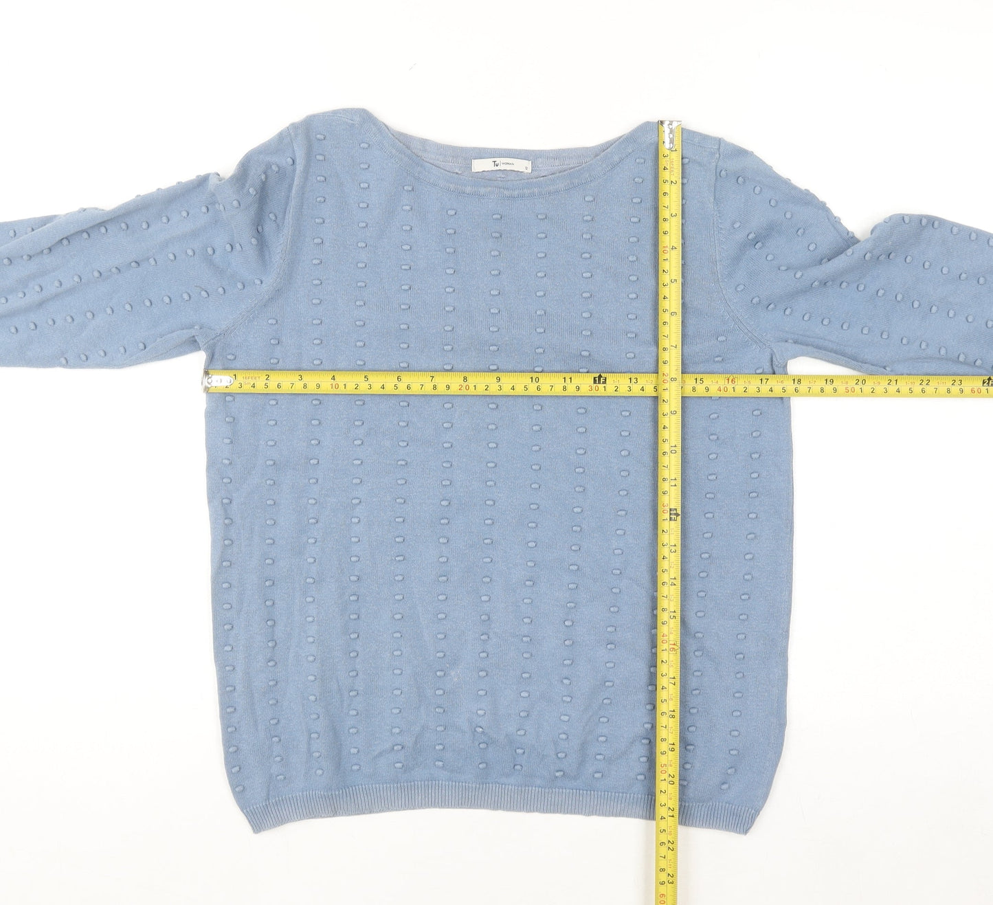 Tu Women Blue Cotton Knit Pullover Jumper Size 12