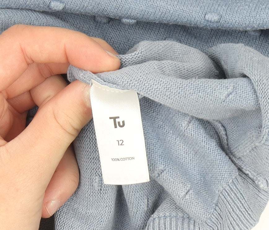 Tu Women Blue Cotton Knit Pullover Jumper Size 12