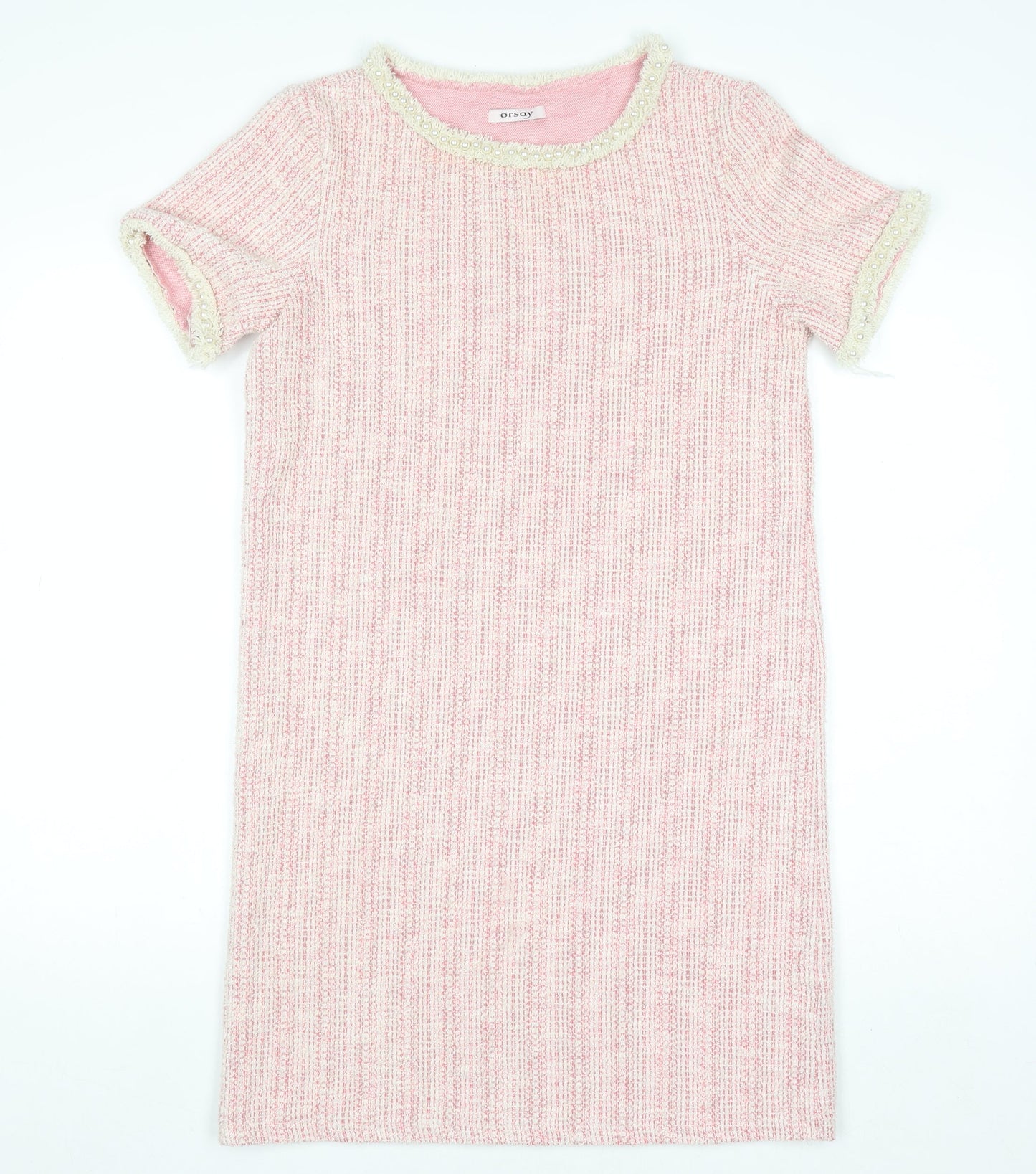 Orsay Women's Pink Beaded Tweed Shift Dress Size S