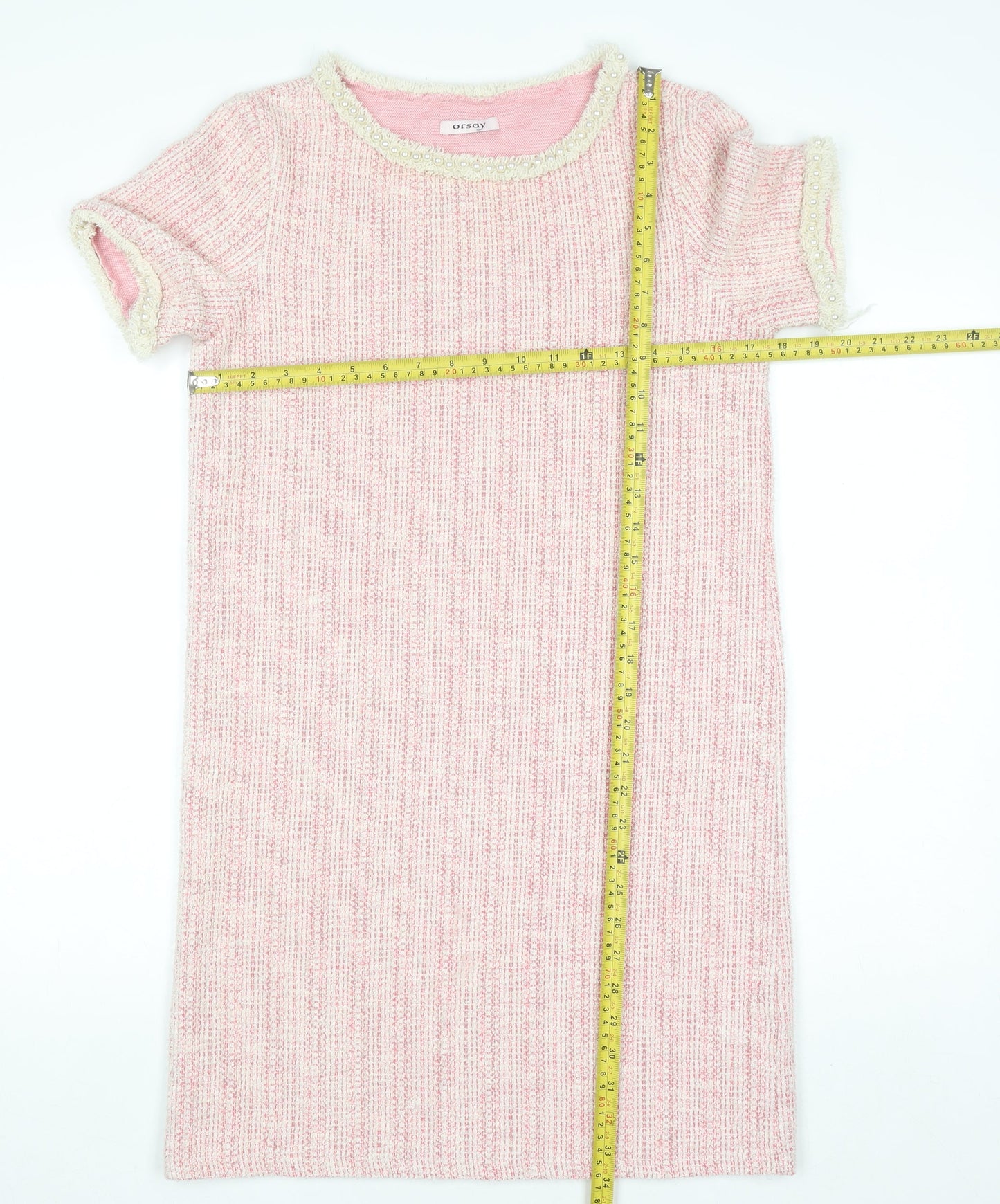 Orsay Women's Pink Beaded Tweed Shift Dress Size S