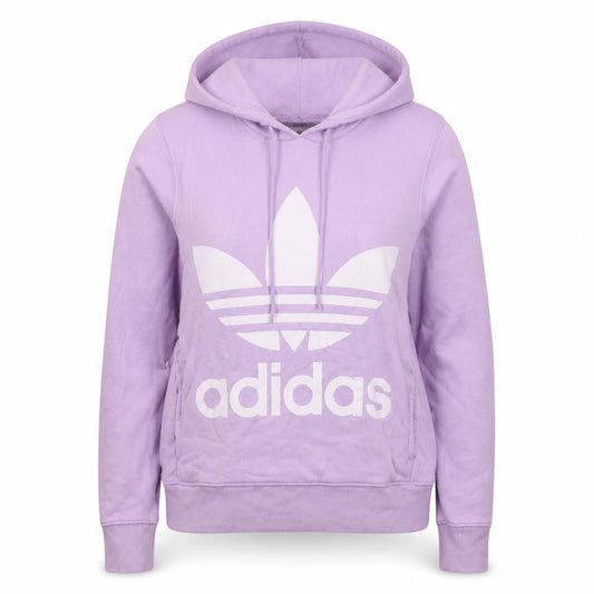 Front view of Adidas women’s lilac hooded pullover sweatshirt, size XS
