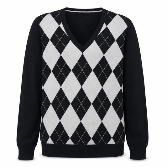 Tommy Hilfiger Men's Blue Argyle V-Neck Cotton Jumper M