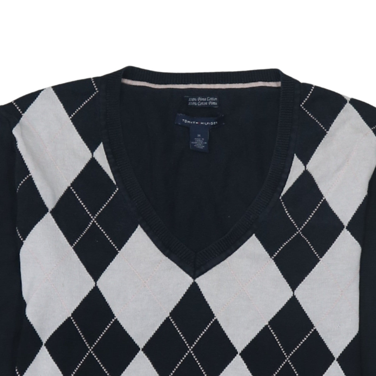 Tommy Hilfiger Men's Blue Argyle V-Neck Cotton Jumper M