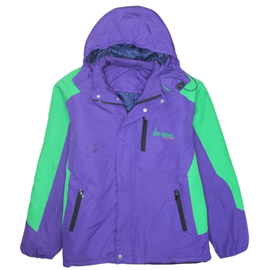 Longdan Men's Purple Green XL Ski Jacket Hooded Waterproof Winter Coat