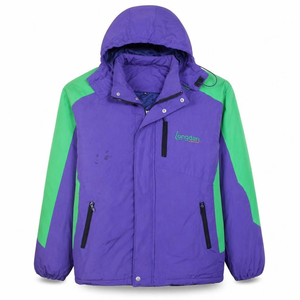 Longdan Men's Purple Green XL Ski Jacket Hooded Waterproof Winter Coat