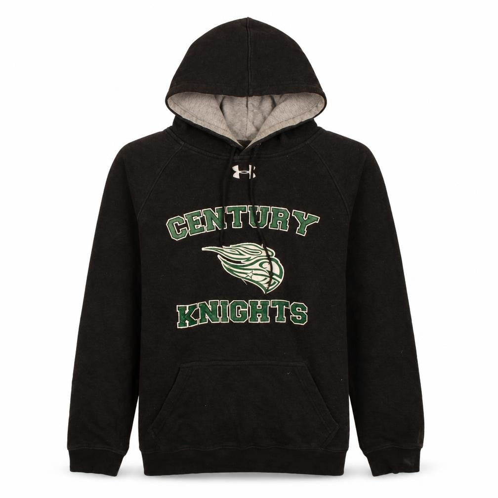 Under Armour Mens Black Loose Fit Pullover Hoodie Size S CENTURY Print