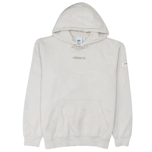 Adidas Men's Beige Pullover Hoodie Size M Logo Fleece Sweatshirt