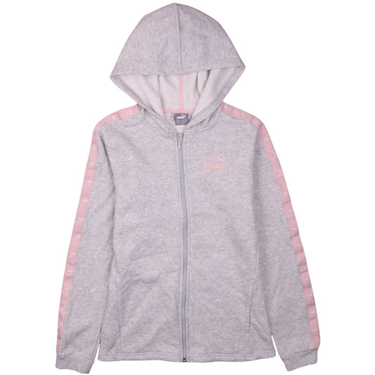 Puma Girls Grey Full Zip Hoodie 13-14 Years Logo Hooded Sports Sweatshirt