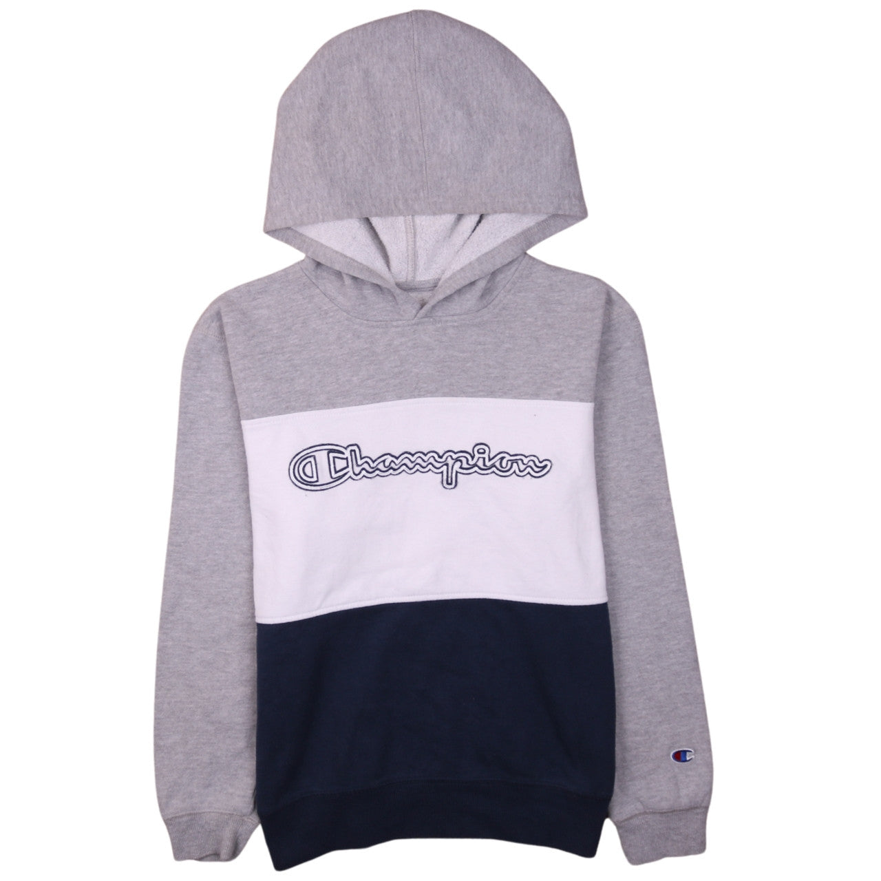 Champion Boys Grey Colourblock Pullover Hoodie Size L Cotton Blend
