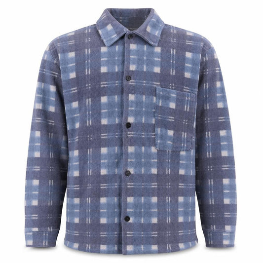 Front view of New Castle Men's Blue Check Fleece Lined Button Jacket L