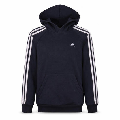 Front view of Adidas boys’ navy blue pullover hoodie l performance essentials