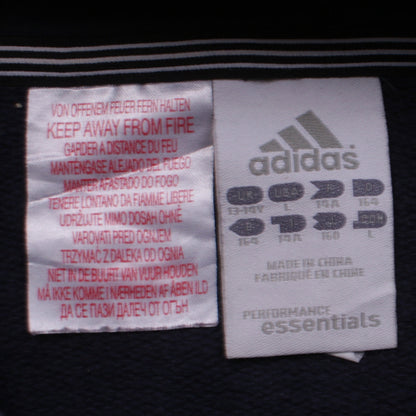 Close-up detail of Adidas boys’ navy blue pullover hoodie l performance essentials