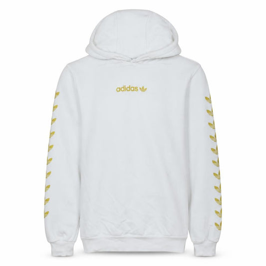 adidas Men's White Small Pullover Hoodie with Gold Logo